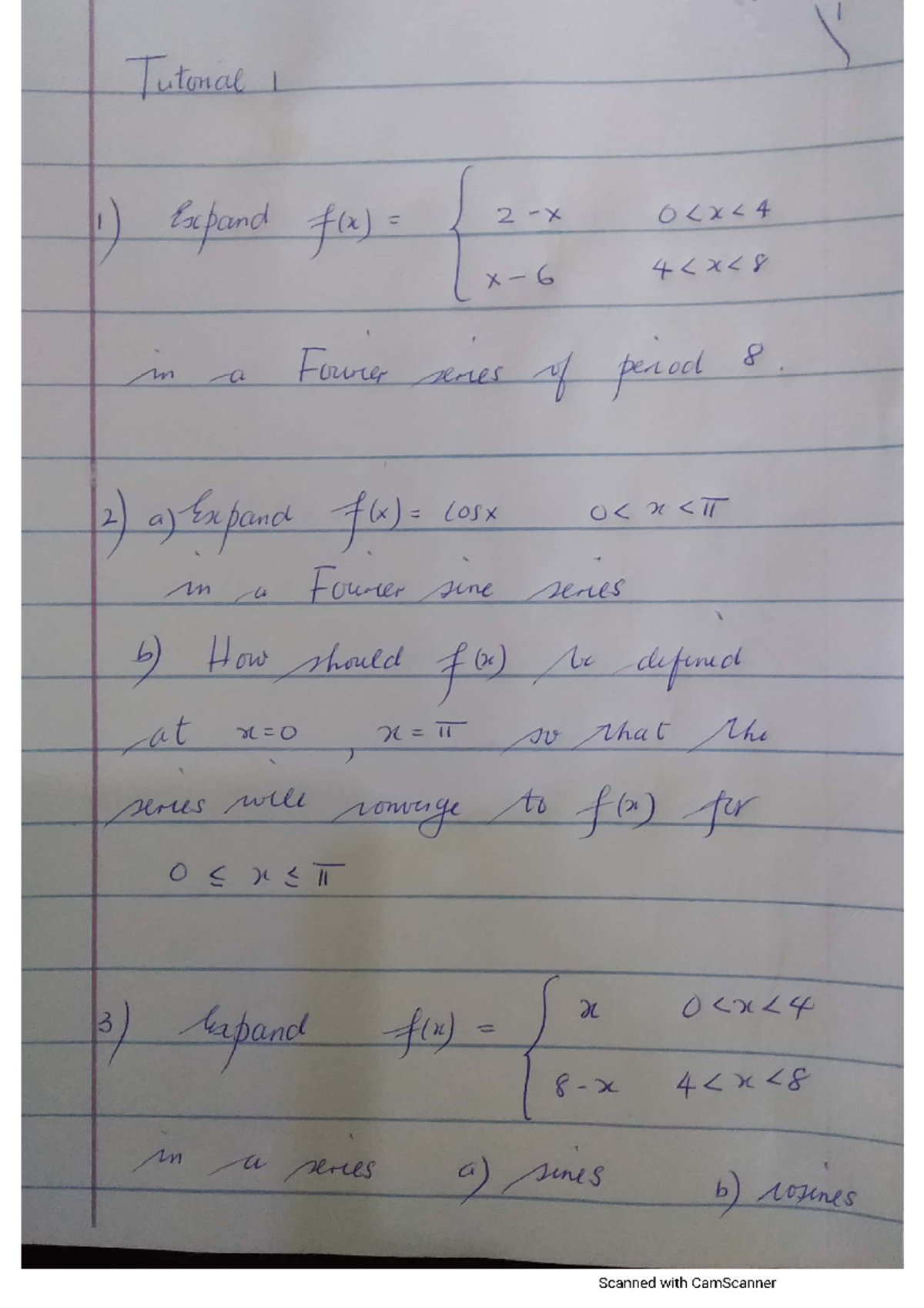 MATH 356-Tutorial 1-2022 - Math 356 - Tutorial I 1) Expand f(x) 2 x 6 ...