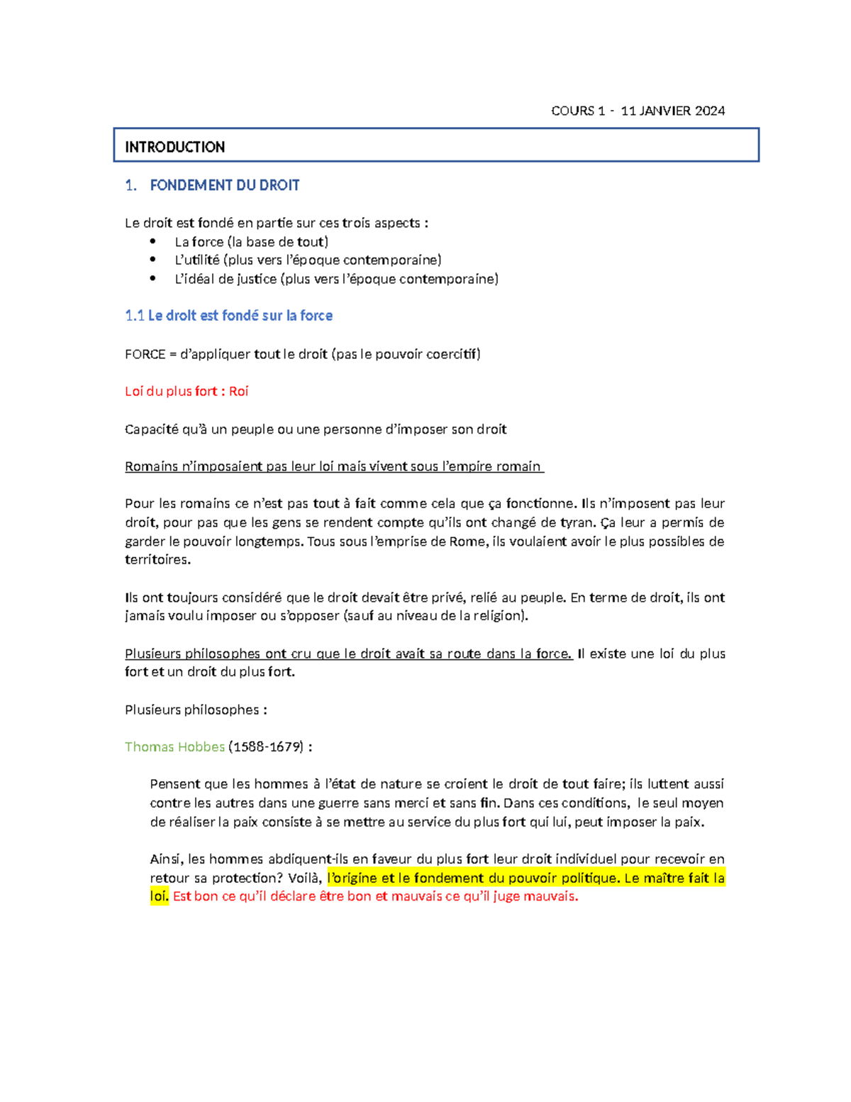 Fondements du Droit - Notes de Cours (DROIT 101) - Studocu