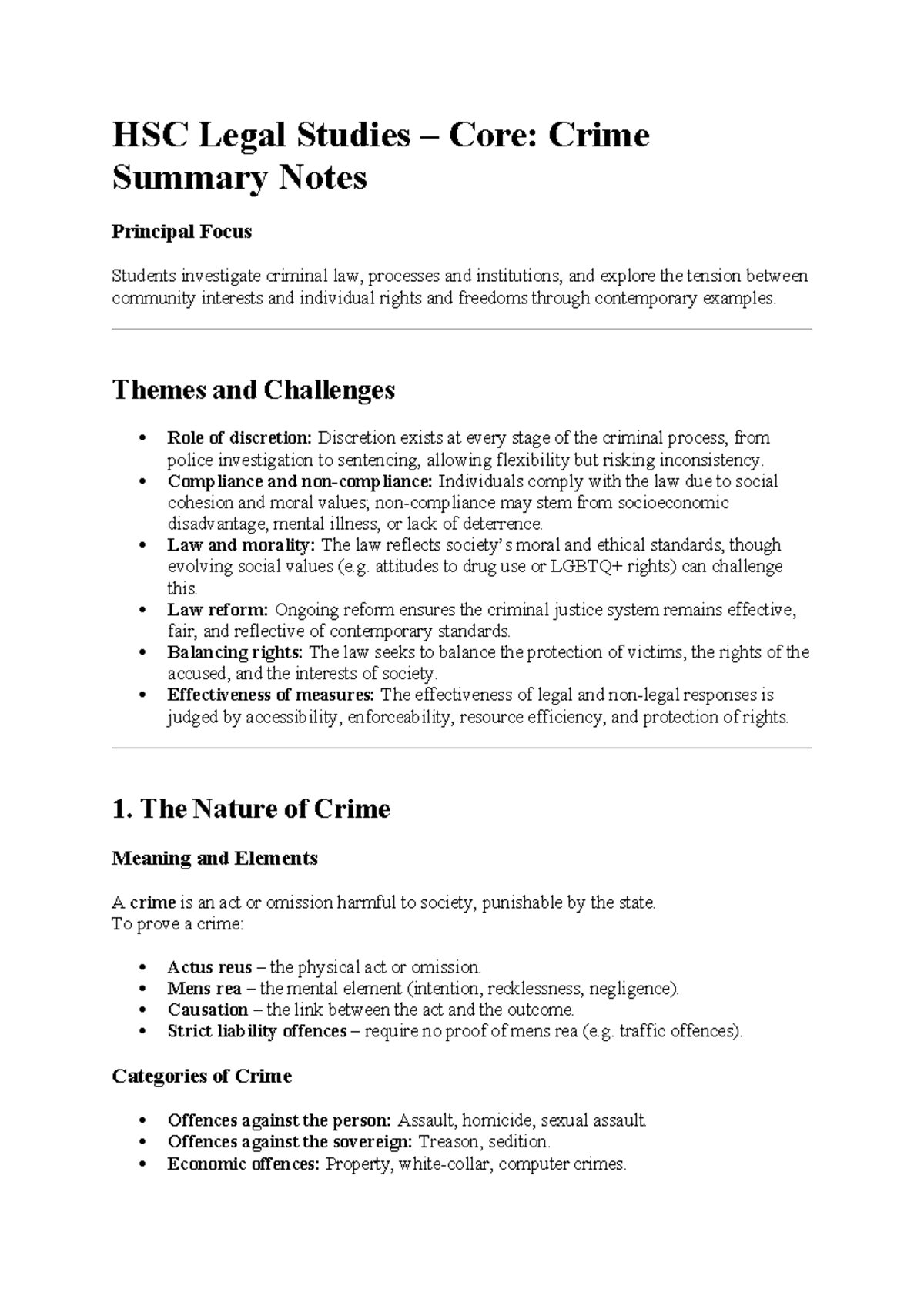 HSC Legal Studies Core: Crime Summary Notes & Syllabus Annotations ...