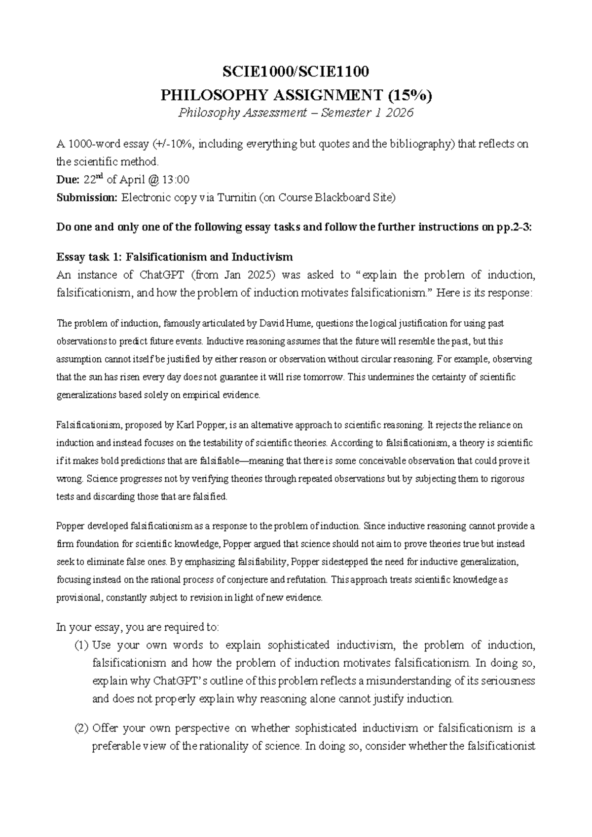 PHIL 1010 - Semester 1 2026 Philosophy Assignment Task Sheet - Studocu