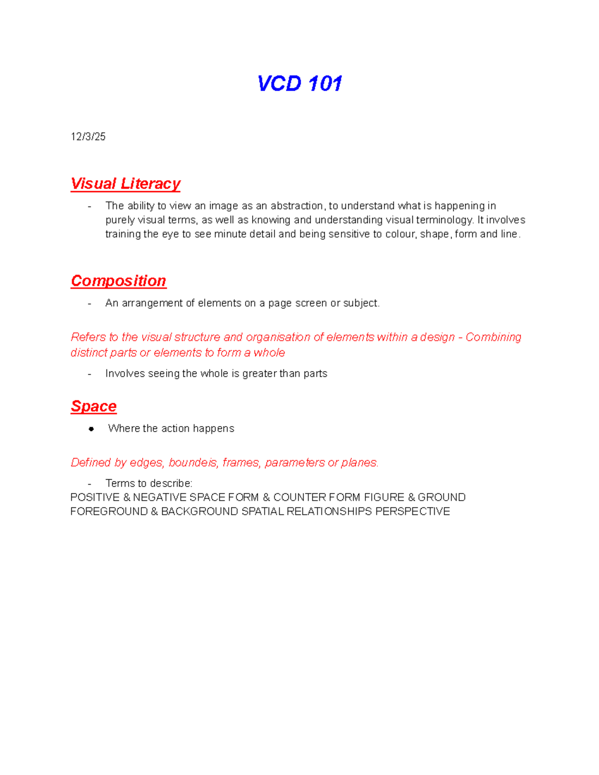 VCD 101 - Visual Literacy Lecture Notes on Composition and Color Theory ...