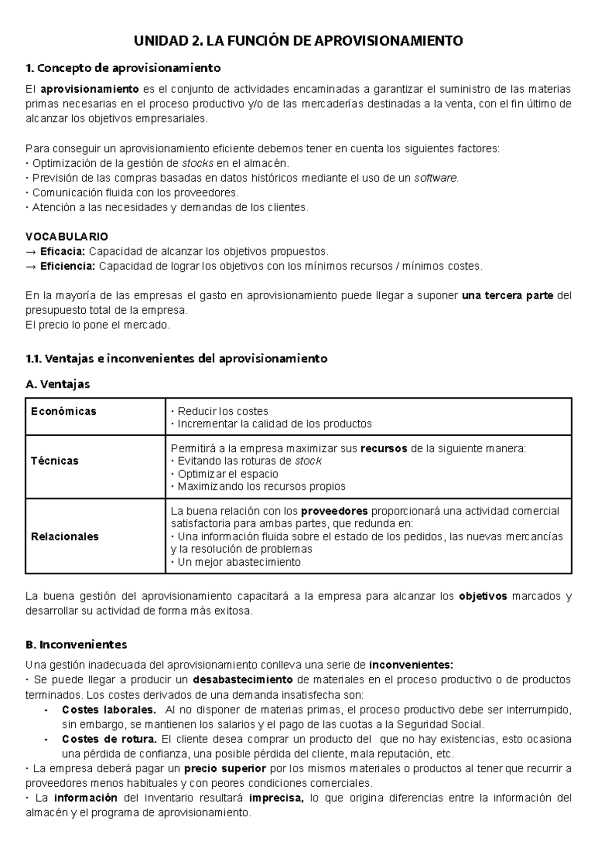 U2 La función de aprovisionamiento - UNIDAD 2. LA FUNCIÓN DE ...