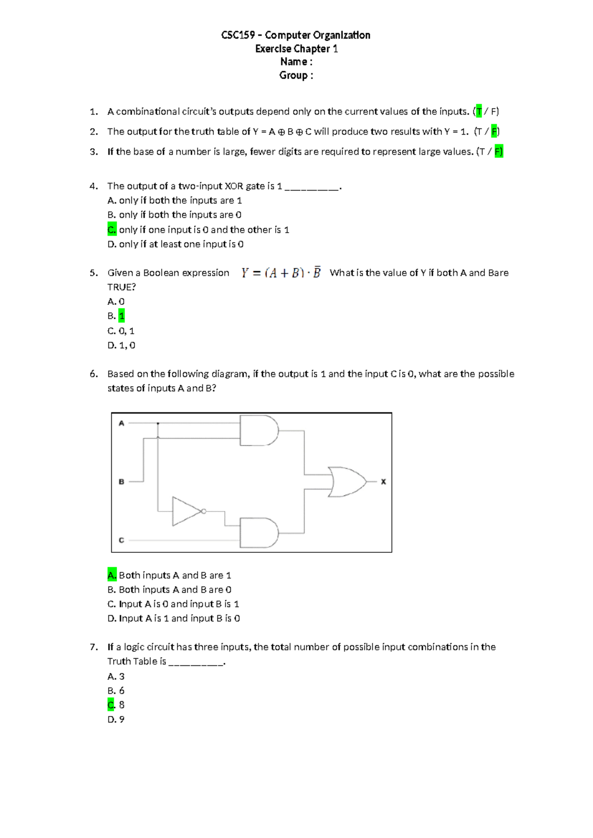 CSC159Exercise Chapter 1 Q - CSC159 – Computer Organization Exercise ...