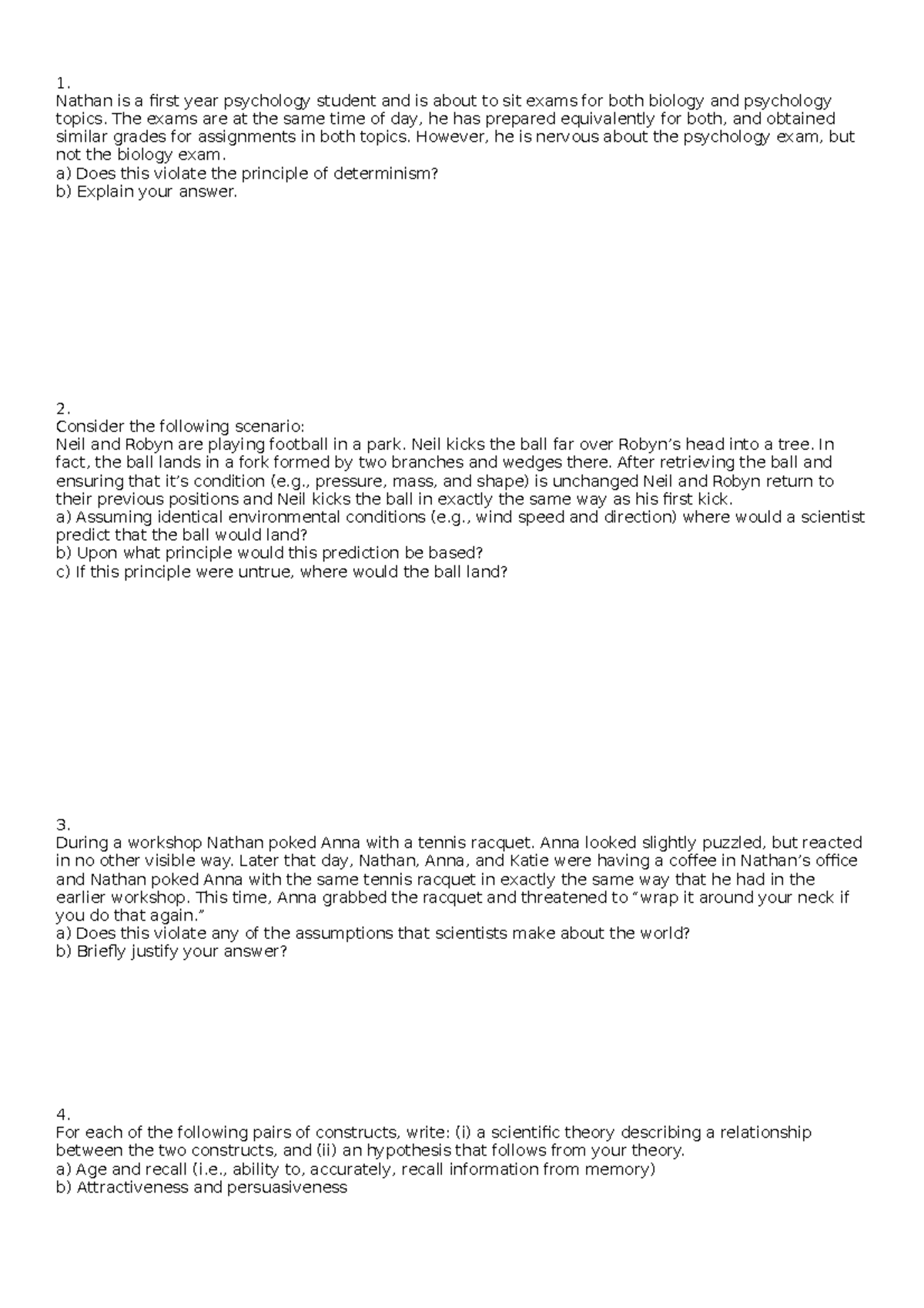 PSY101 Sample Exam: Short Answers on Psychology Constructs - Studocu