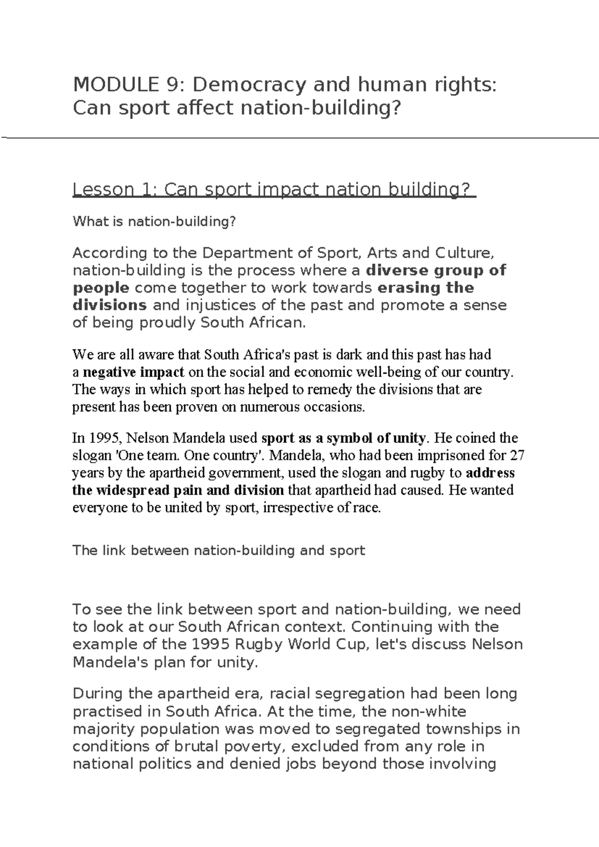 Module 9: Democracy & Human Rights - Sport's Role in Nation-Building ...