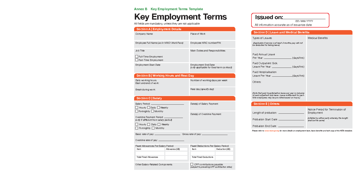 Key Employment Terms Template (KET) - Sample for HR Documentation - Studocu