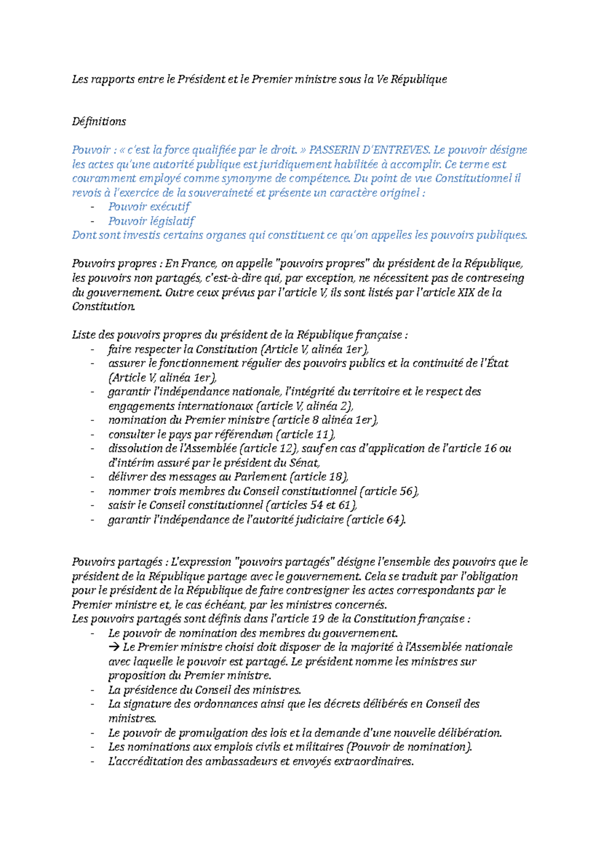 Les rapports entre le Président et le Premier ministre sous la Ve ...