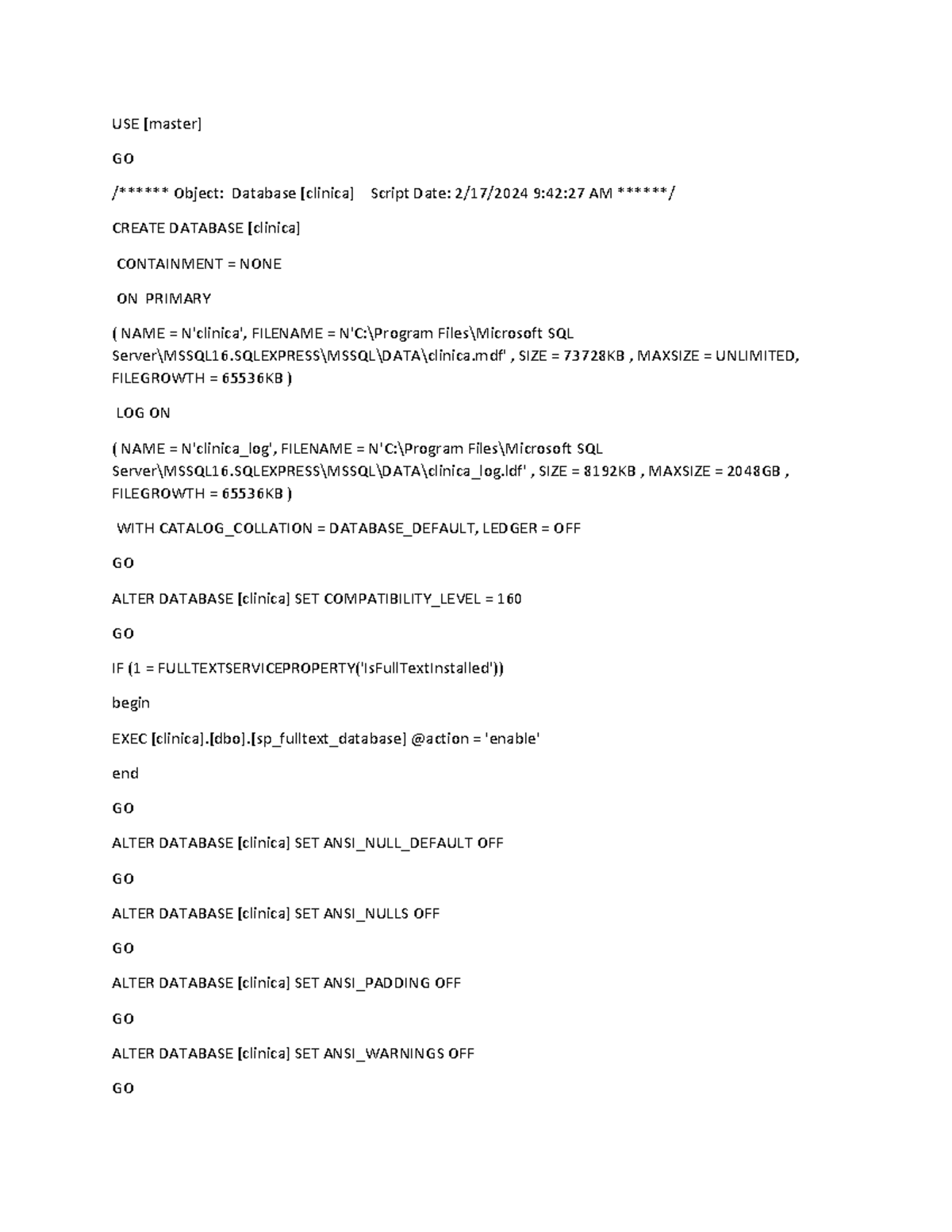 BD2 - Database Creation and Management Script for Clinica - Studocu
