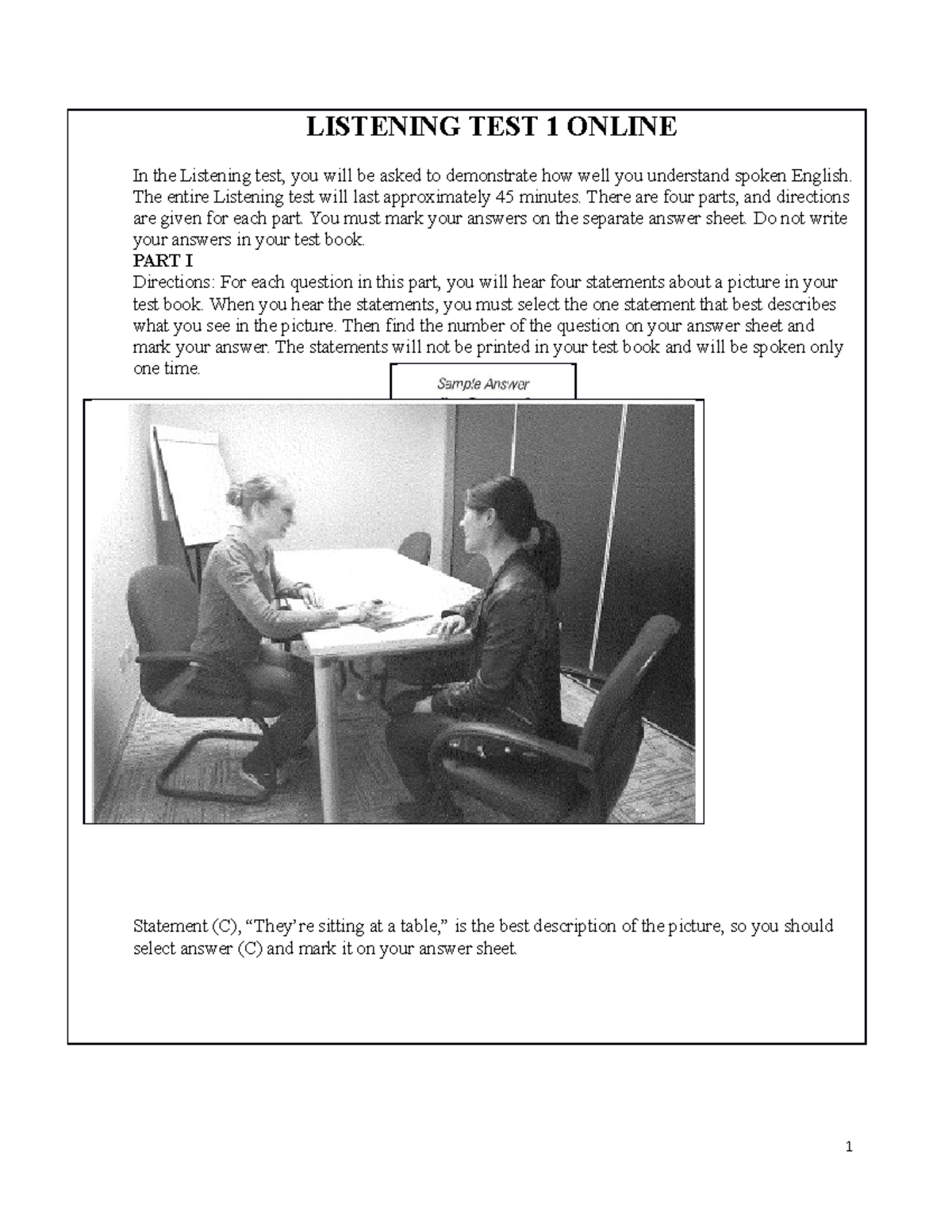 Listening Test 1 - BUS 201: Business English Communication Assessment ...