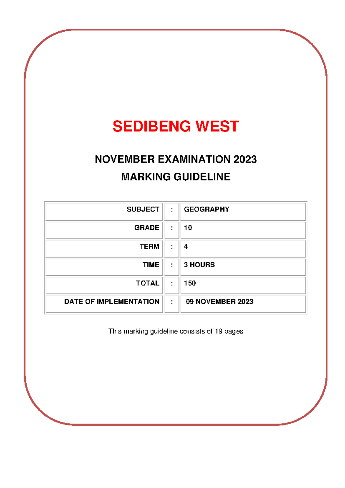 Geography Grade 10 Paper 1 Marking Guideline - November 2023 - Studocu