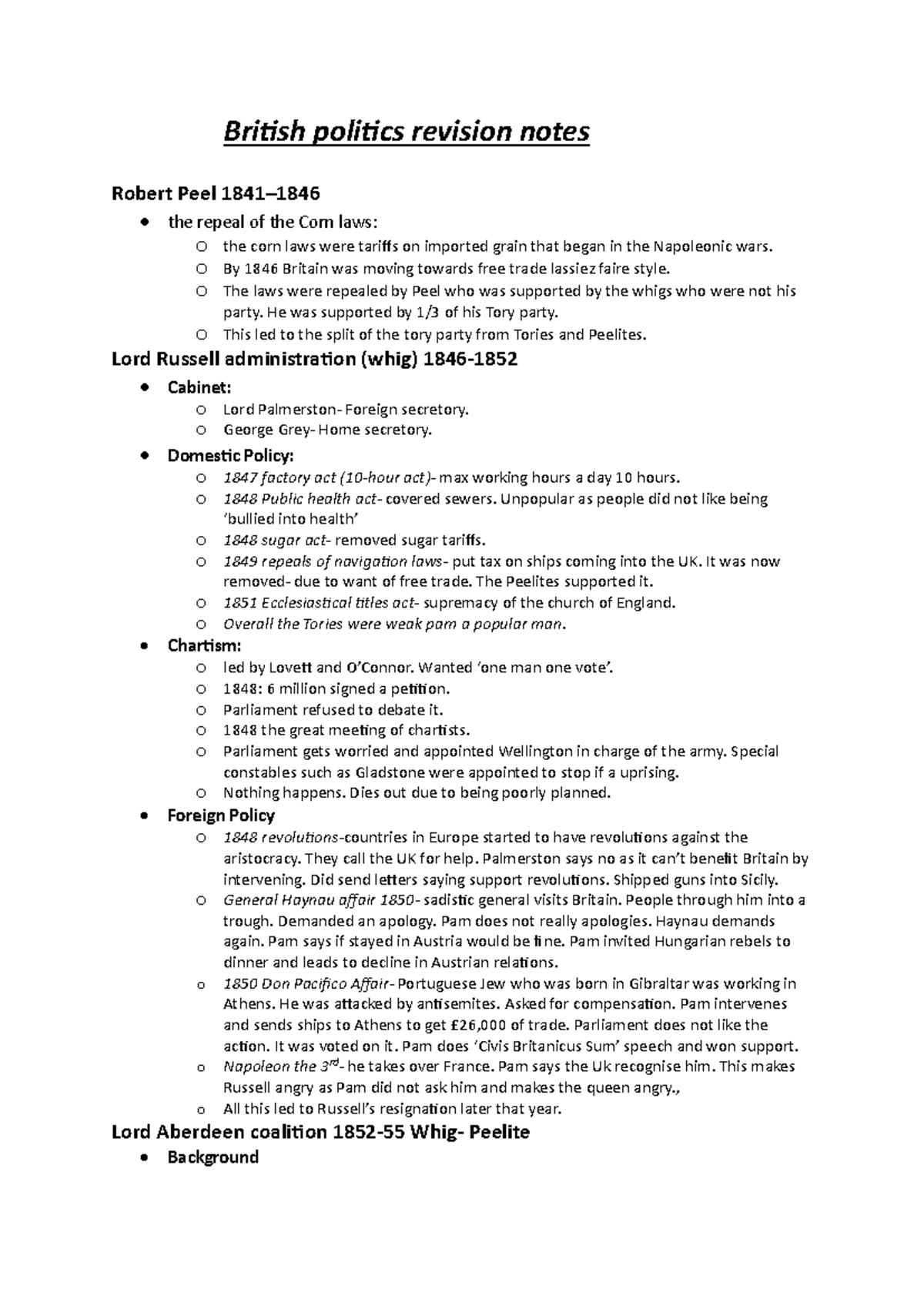 British Politics Revision Notes: Key Events and Policies (HIST101 ...
