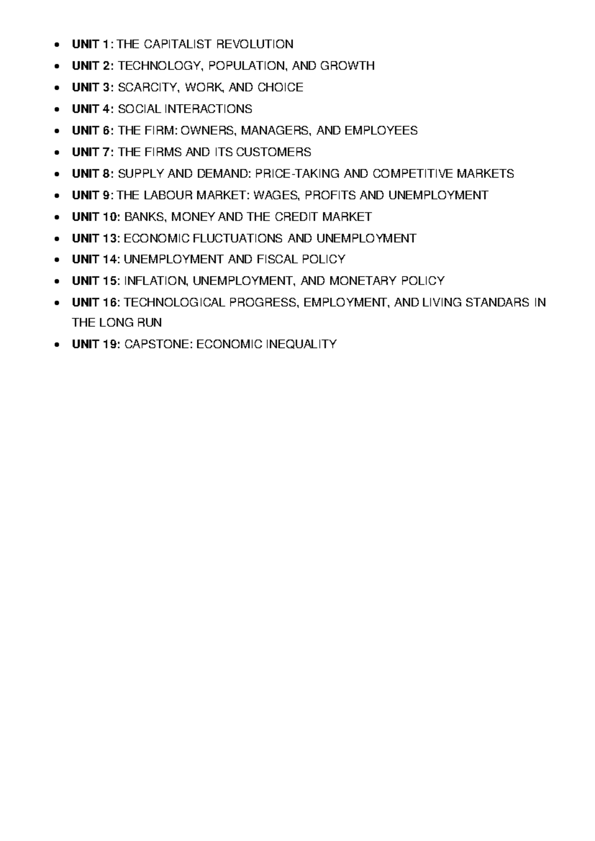 Principles of Economics: Unit Summaries and Key Concepts - Studocu