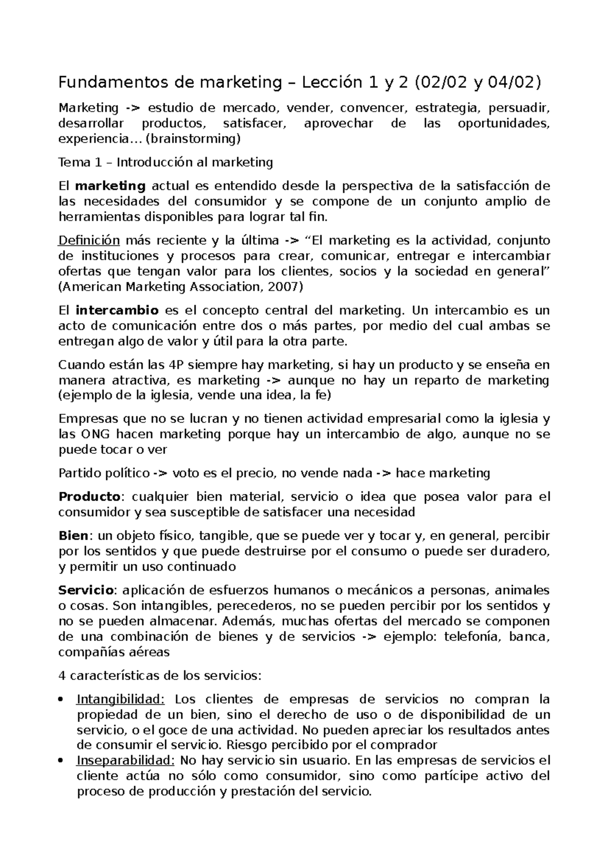 Apuntes clases marketing - Fundamentos de marketing – Lección 1 y 2 (02 ...