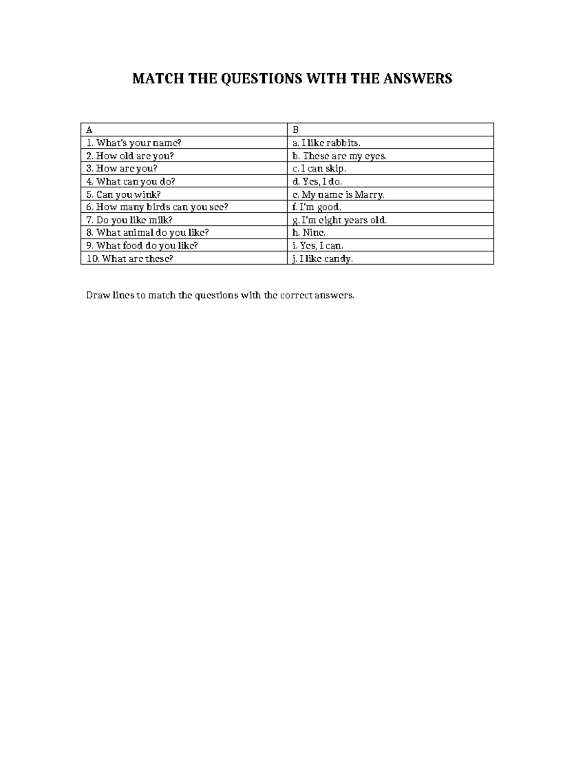 Match Questions with Answers - Grade 2-3 - Studocu