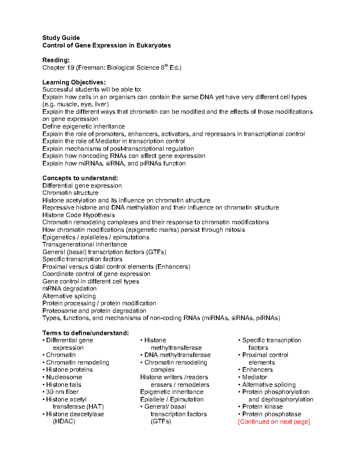 Study Guide: Control of Gene Expression in Eukaryotes - Studocu