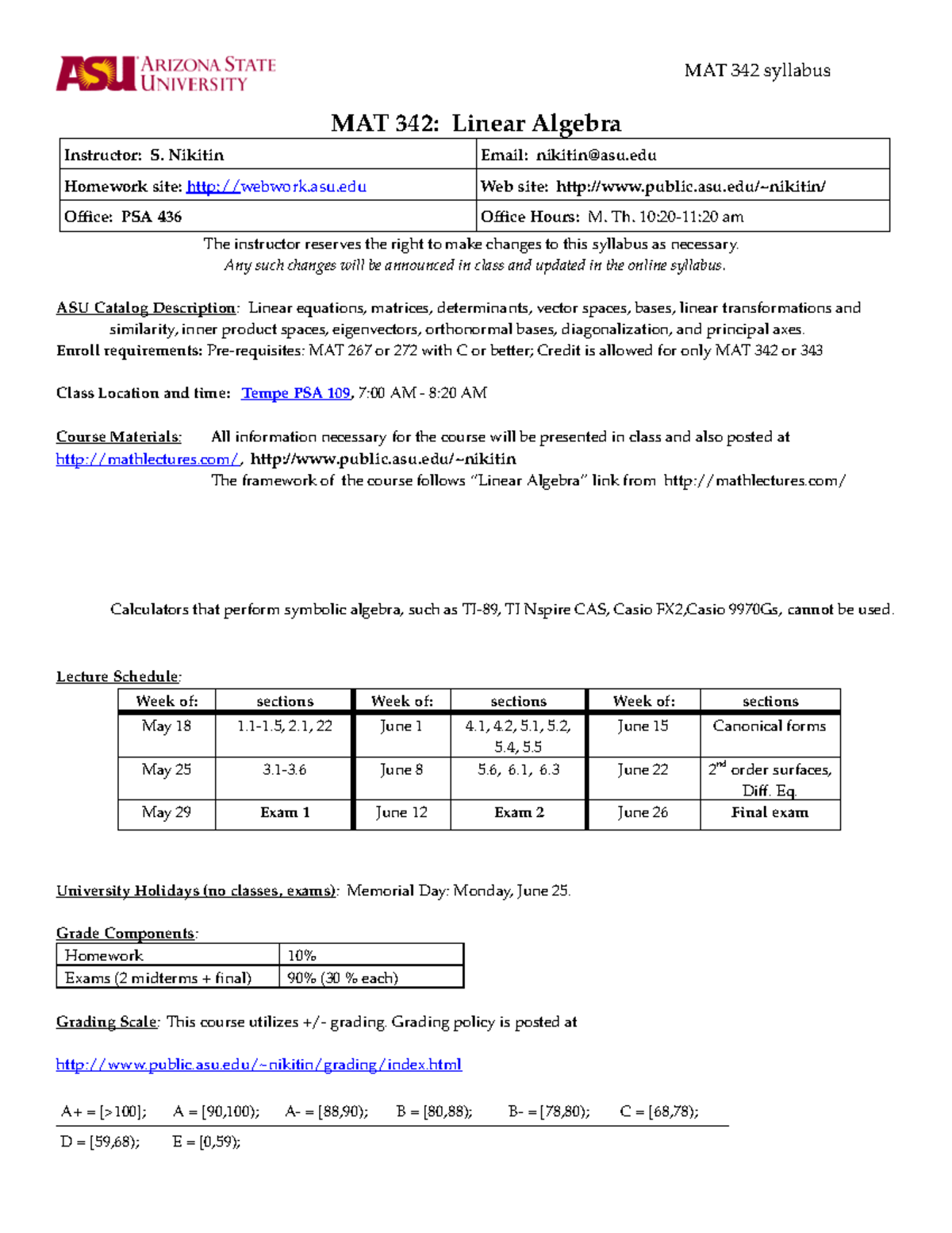 Summer Syl - Summary Linear Algebra - MAT 342: Linear Algebra ...