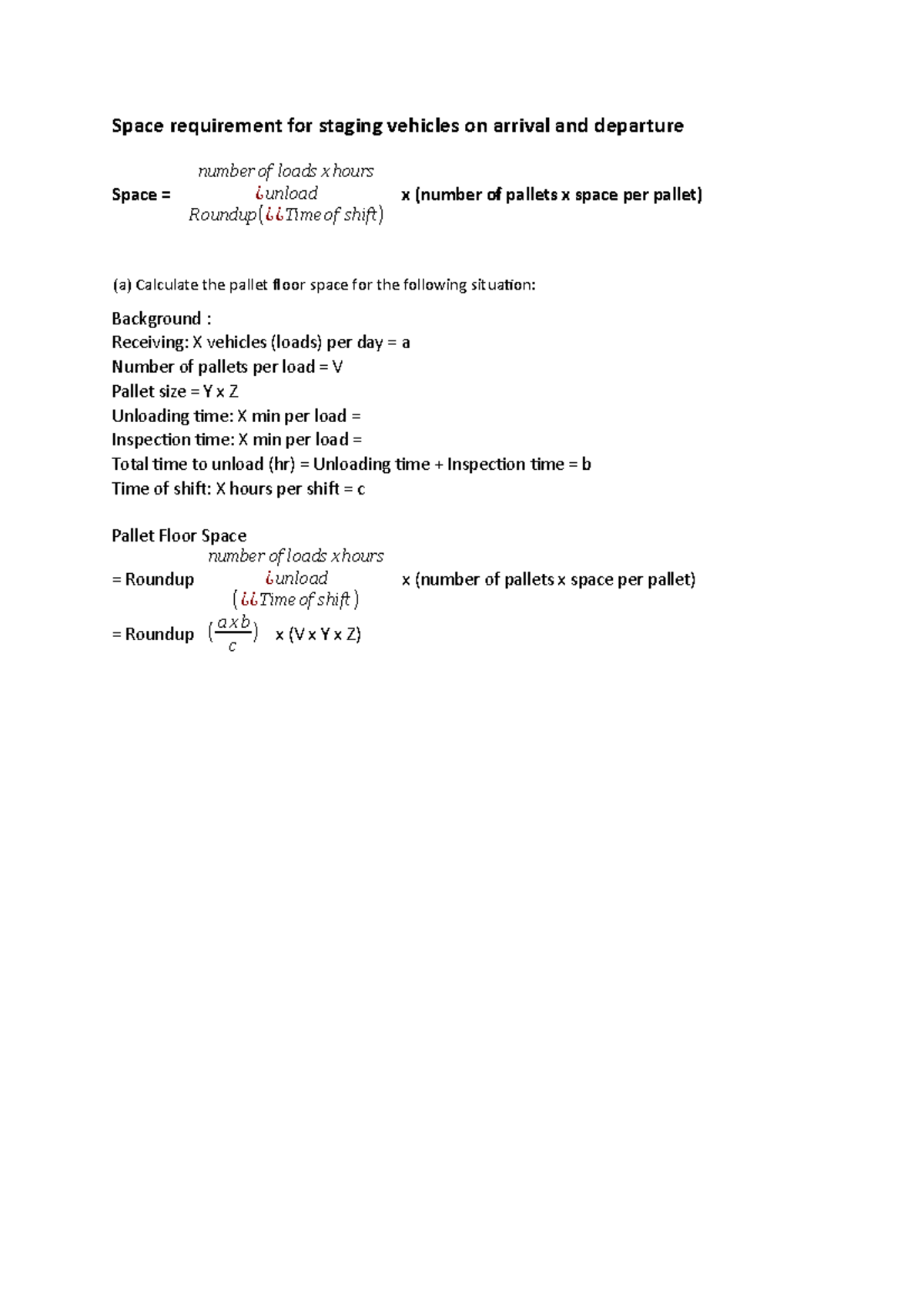 Vehicle Staging Space Calculation Template for Logistics Management ...