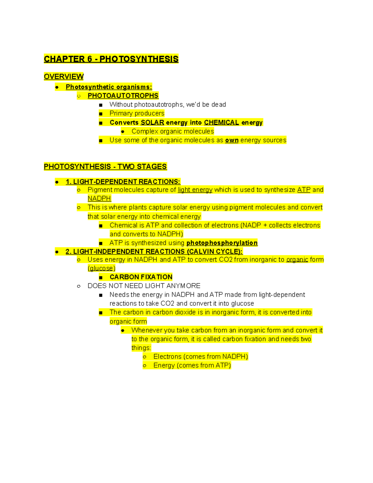 CH 6 - Photosynthesis - Detailed Biology Lecture Notes - Studocu