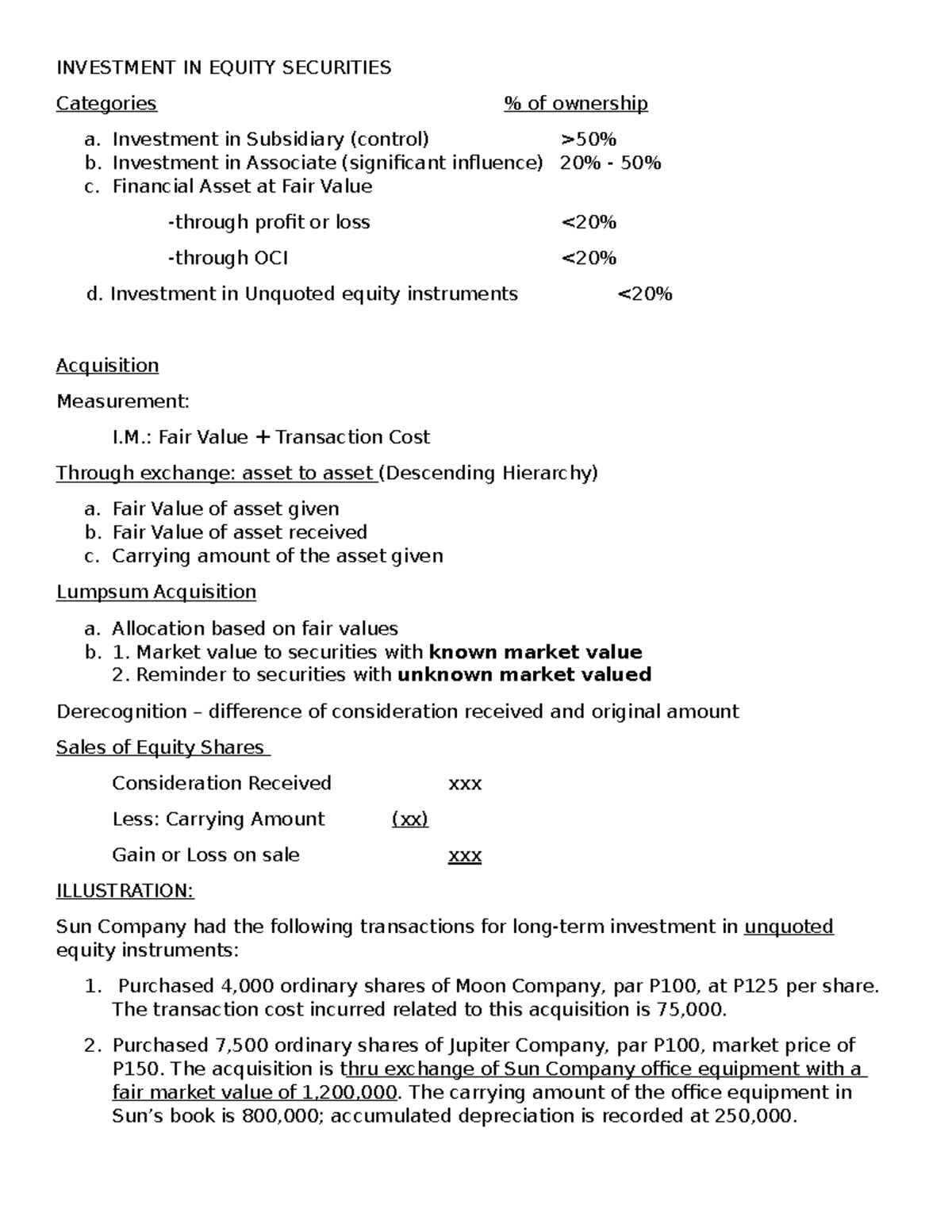 Investment in Equity Securities: Categories & Measurement Methods - Studocu