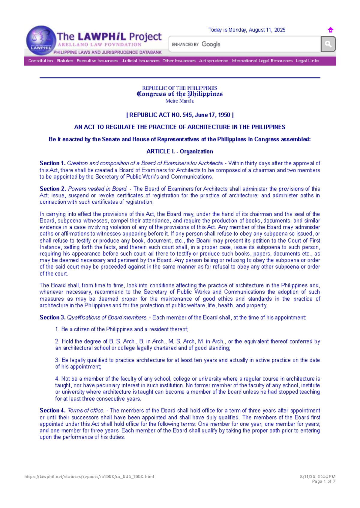 Republic Act No. 545: Regulating Architecture Practice in the ...