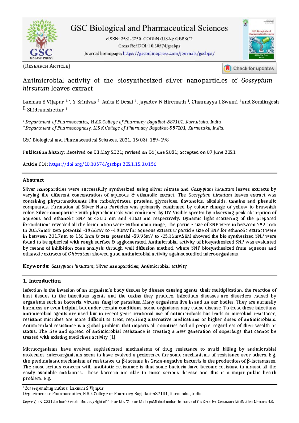 Antimicrobial Activity of Biosynthesized Silver Nanoparticles from ...