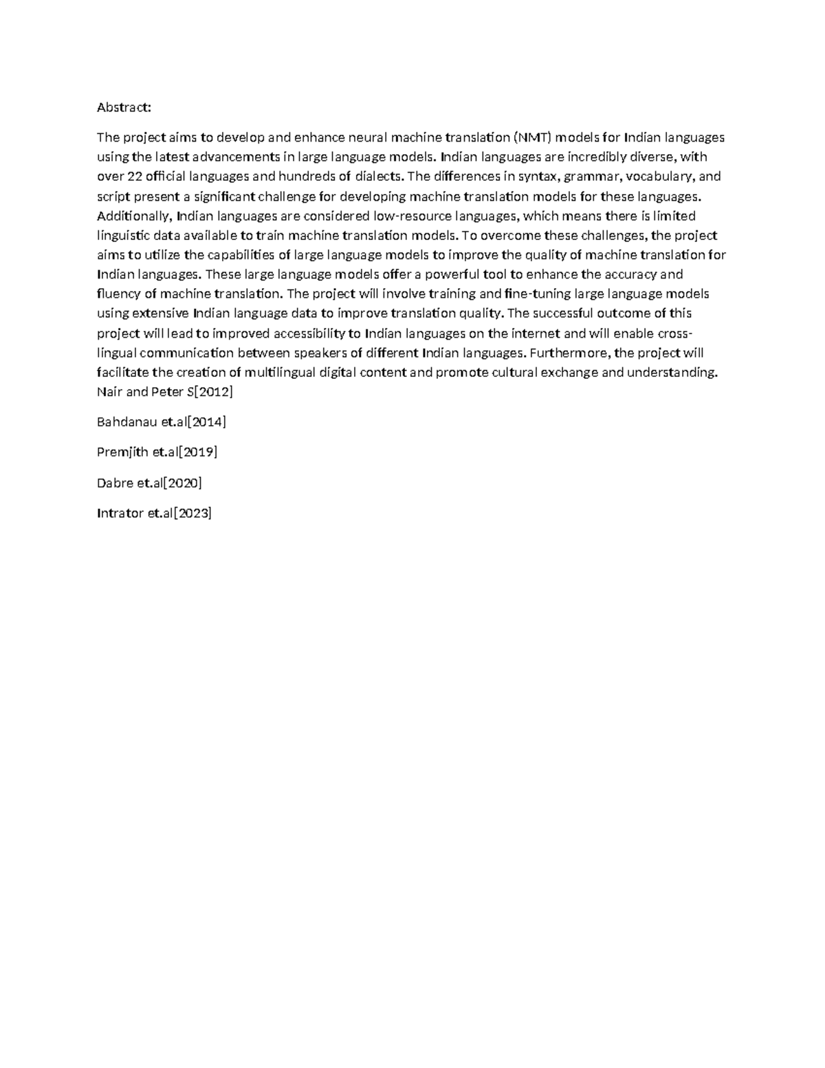 NMT - abstract - Abstract: The project aims to develop and enhance ...