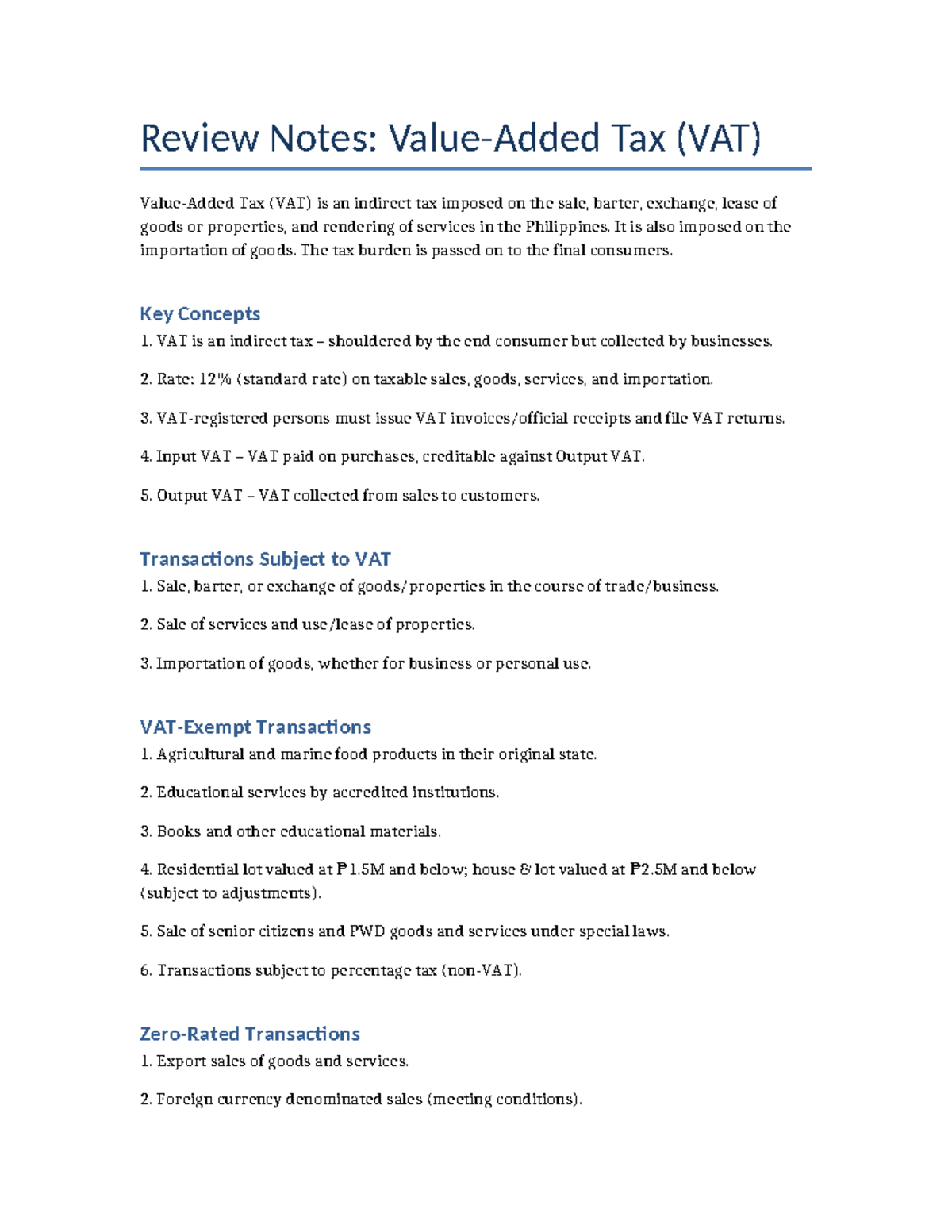 VAT Review Notes: Key Concepts and Transactions in the Philippines ...