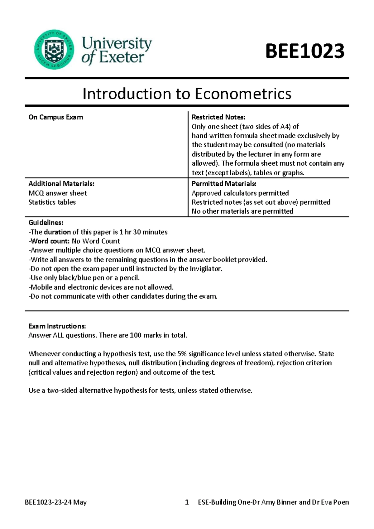 ECON 101 Lecture 1: Introduction to Econometrics and Data Types - Studocu