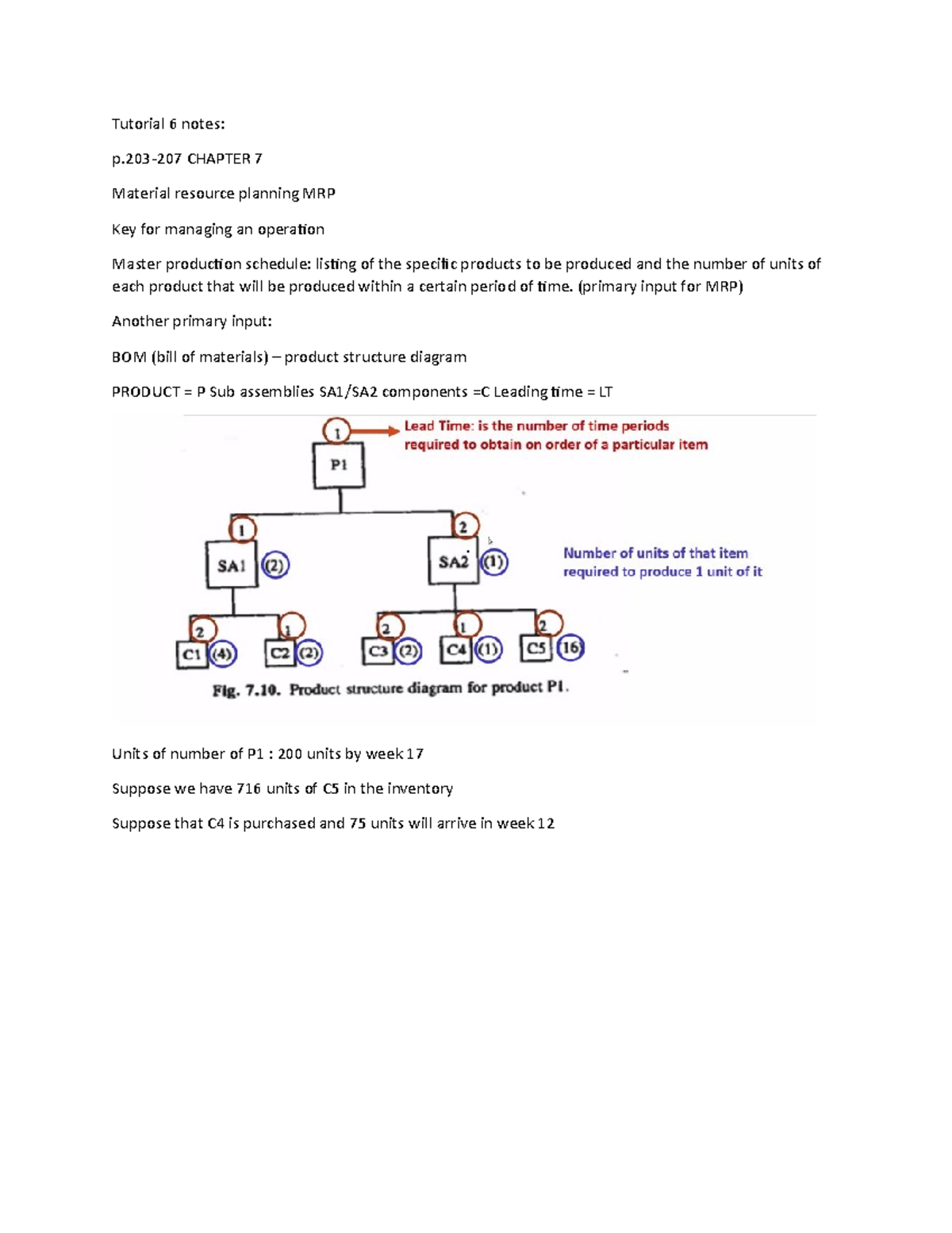 Chapter 7 MRP - Tutorial 6 Notes on Material Resource Planning - Studocu