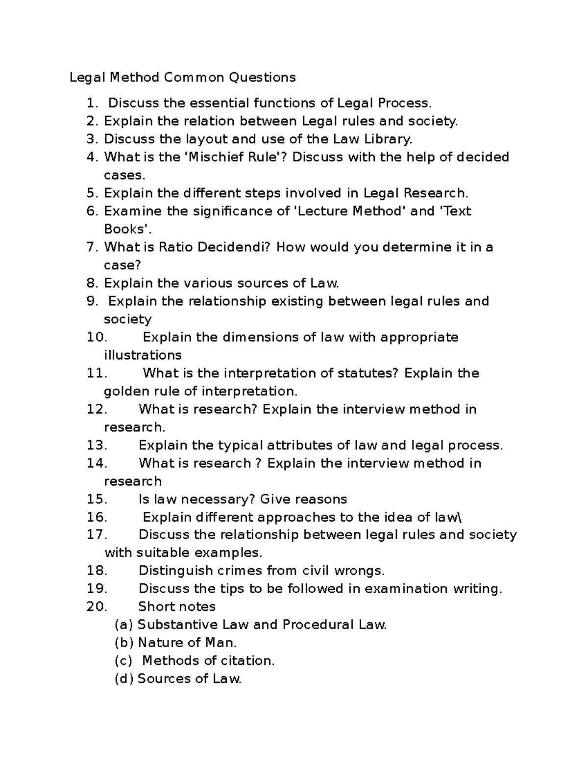 Legal Method Common Questions: Key Concepts & Explanations - Studocu