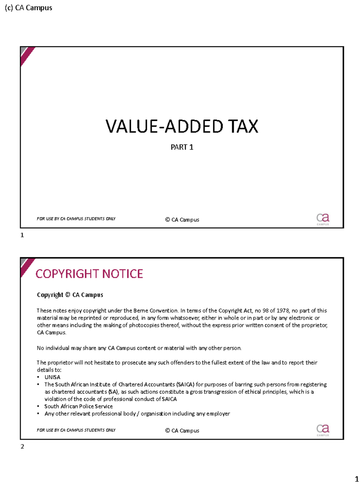VAT - Part 1 - Lecture Notes for CA Campus Students - Studocu