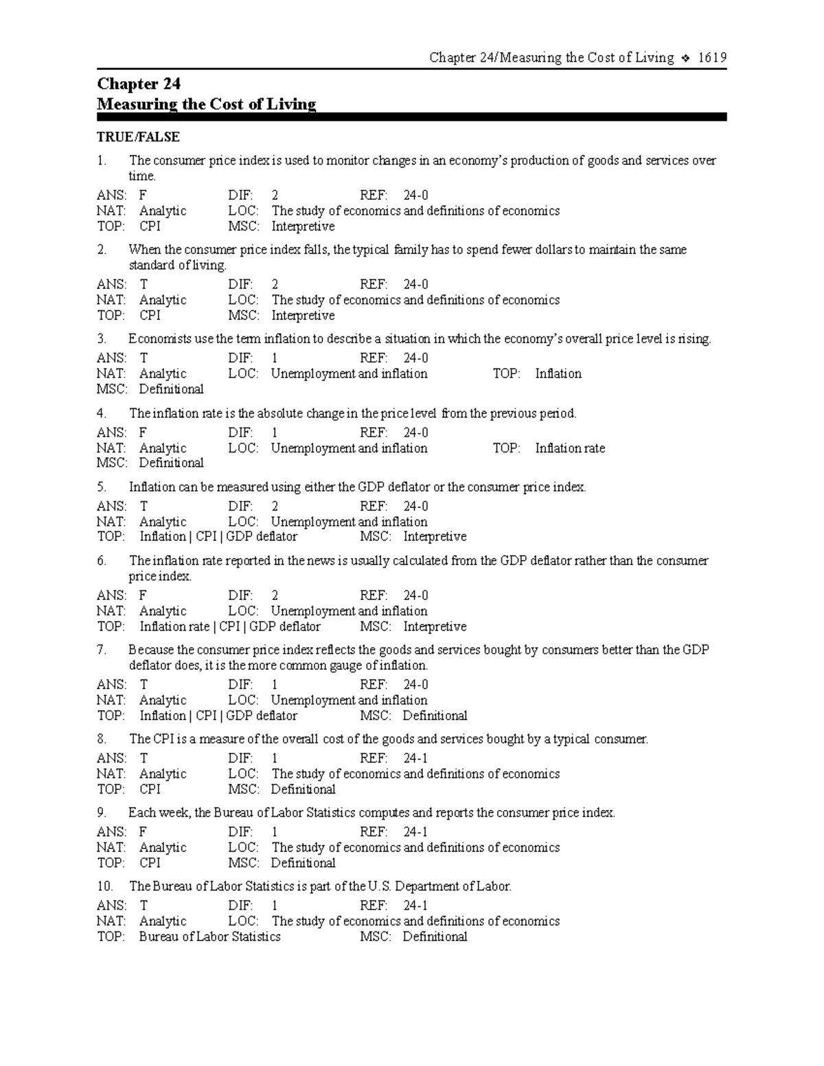 Chapter 24 - Measuring the Cost of Living (ECO201) Study Notes - Studocu
