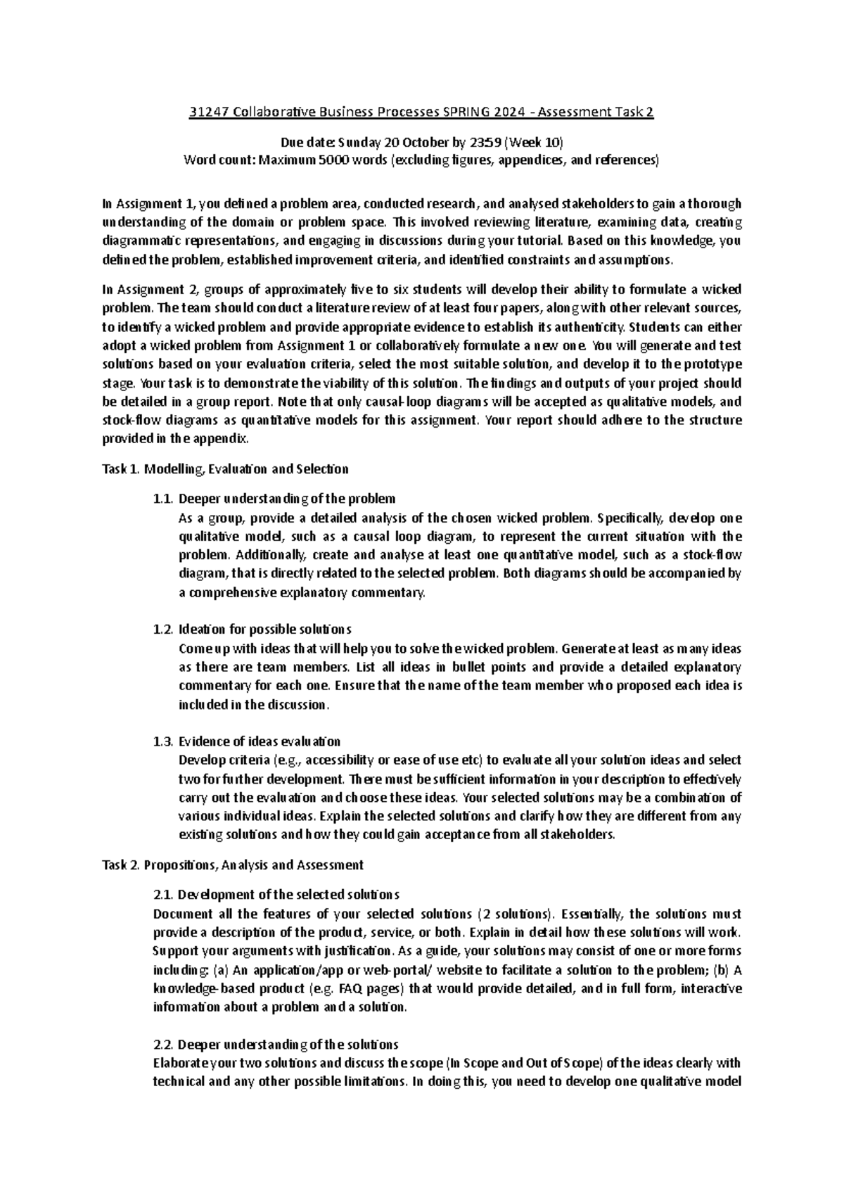 31247 A2 Collaborative Business Processes SPRING 2024 - Task 2 ...