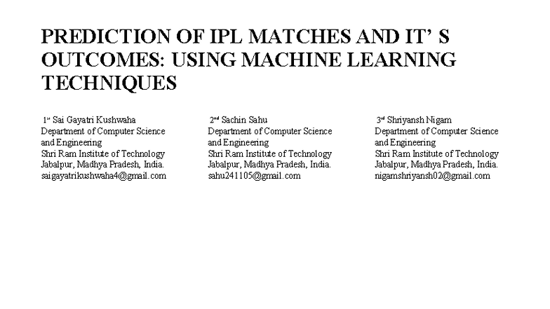 IPL Match Outcome Prediction Using ML Techniques: A Study - Studocu