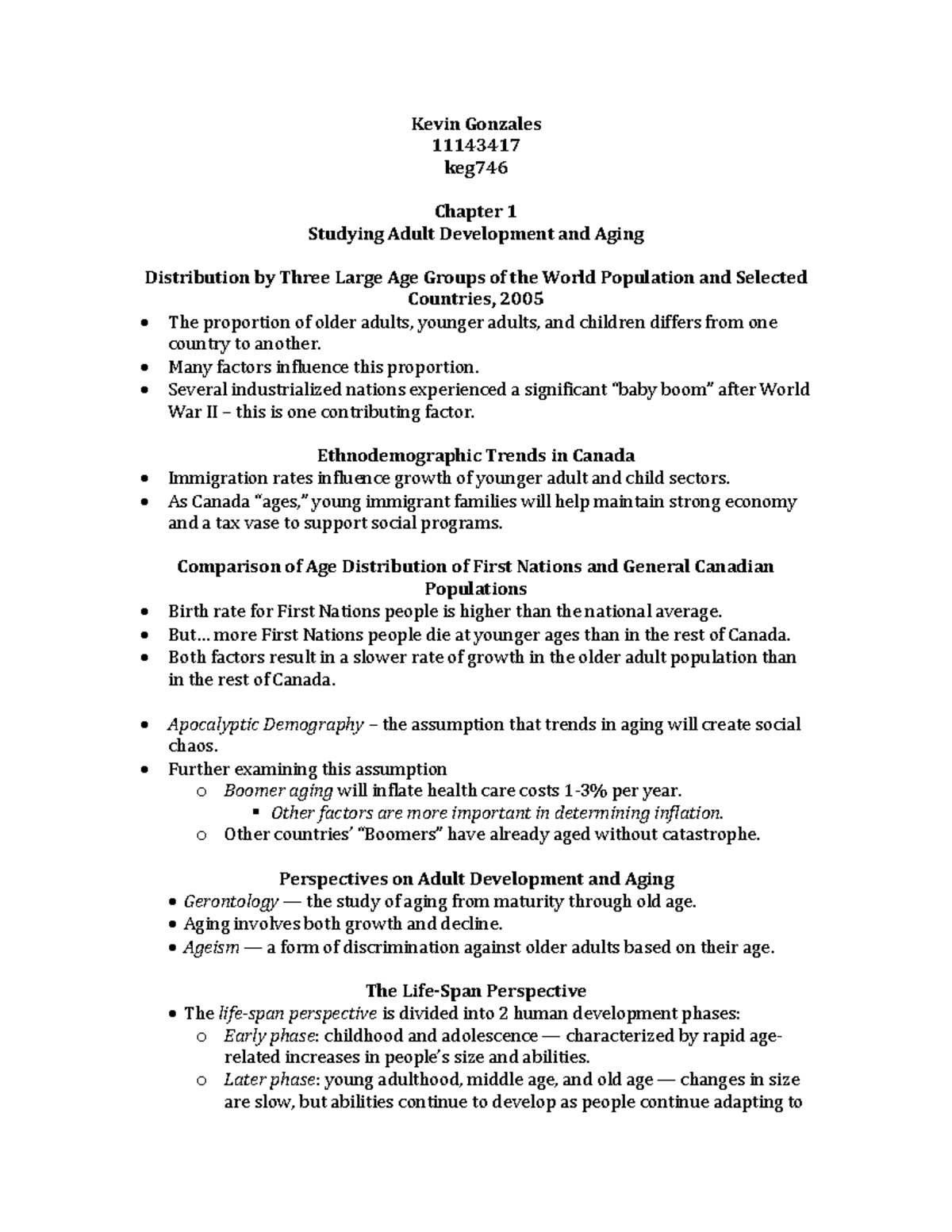 Summary of Adult Development & Aging Concepts - Chapters 1-10 - Studocu