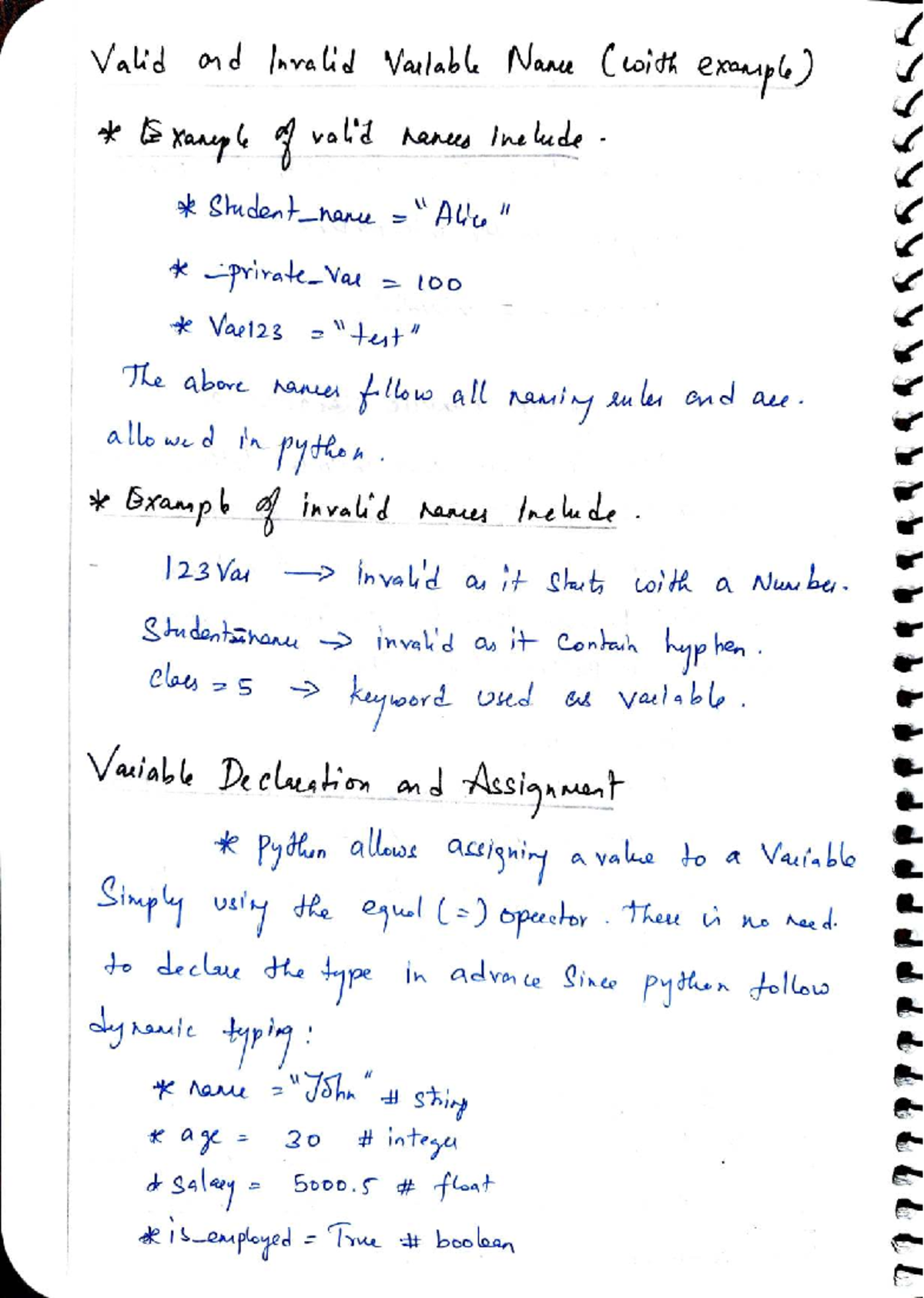 Unit 1 Chapter 01: Valid & Invalid Variable Names in Python - Studocu
