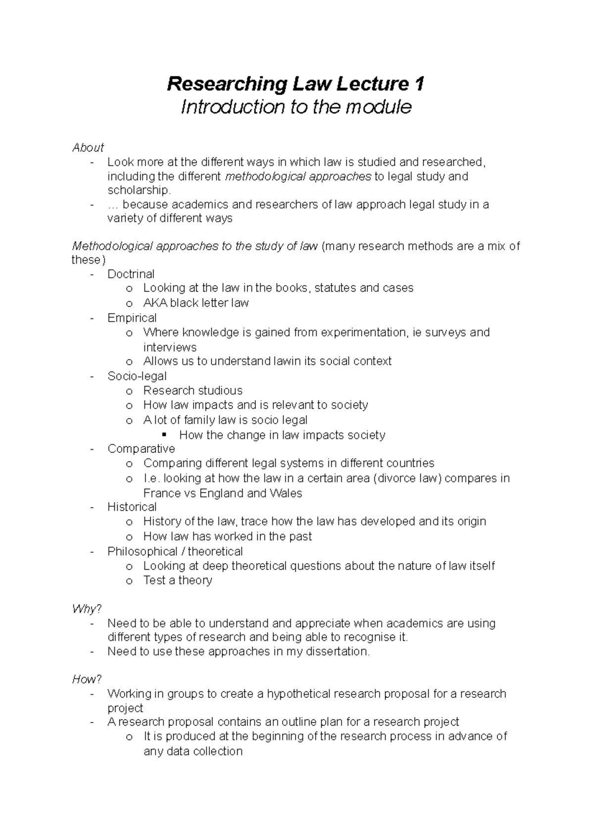 Researching Law Lecture 1: Methodological Approaches to Legal Study ...
