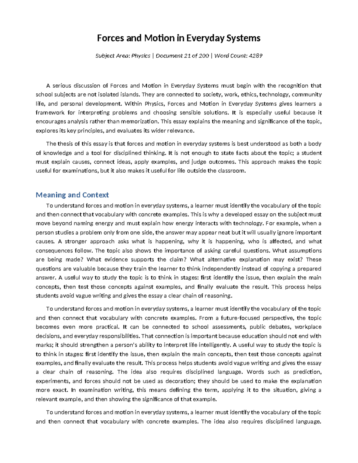 021 Forces and Motion in Everyday Systems: A Comprehensive Analysis ...