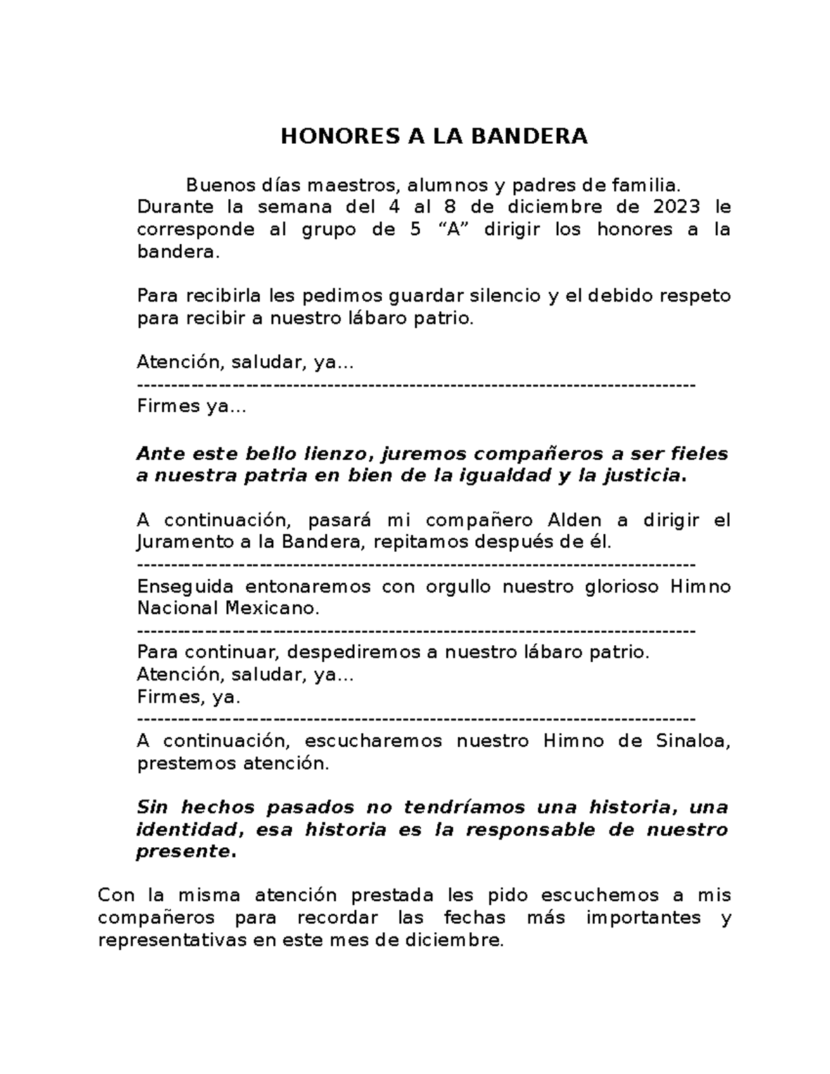 Honores A LA Bandera - Para realizar acto civico de lunes - HONORES A ...