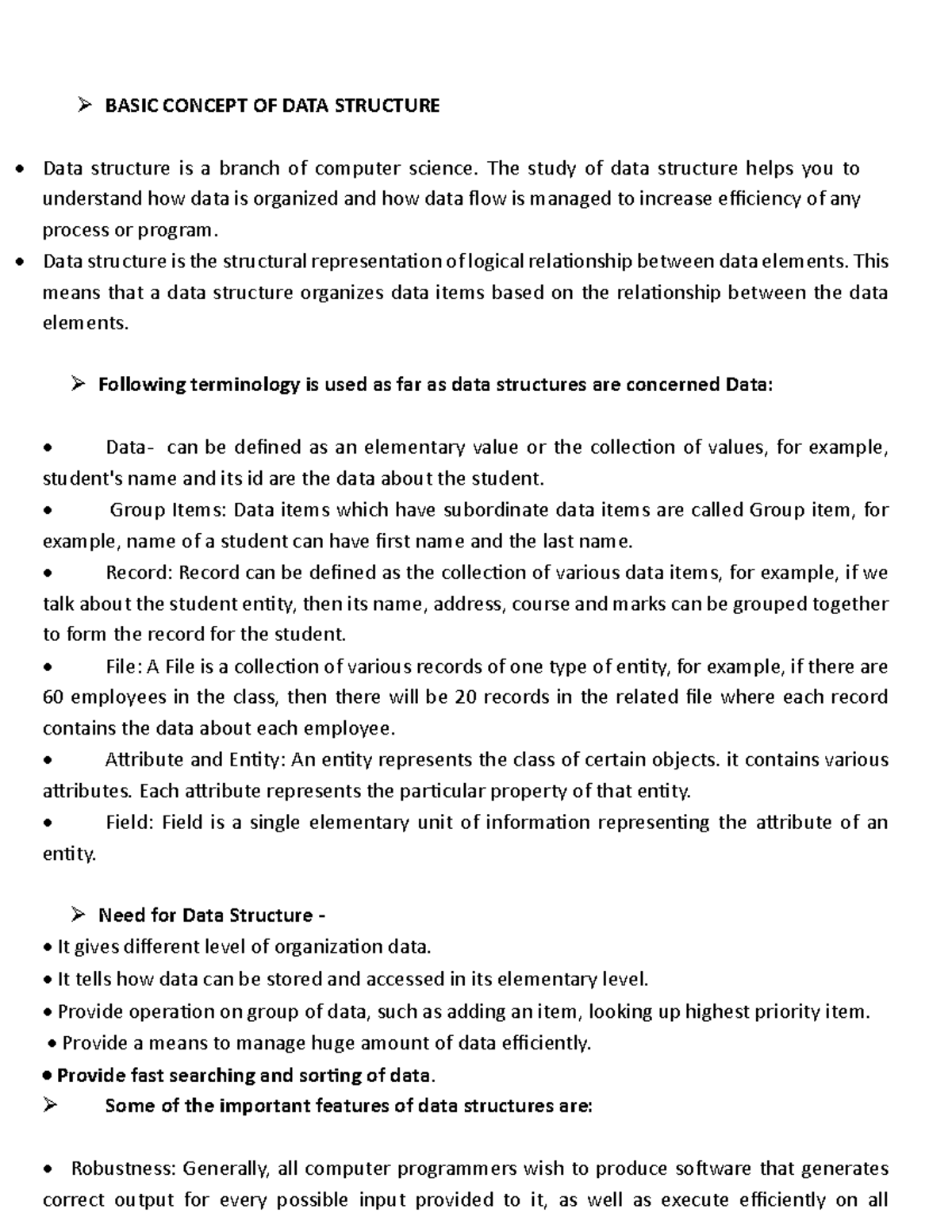 DS 101: First Chapter Final Exam Notes on Data Structures - Studocu