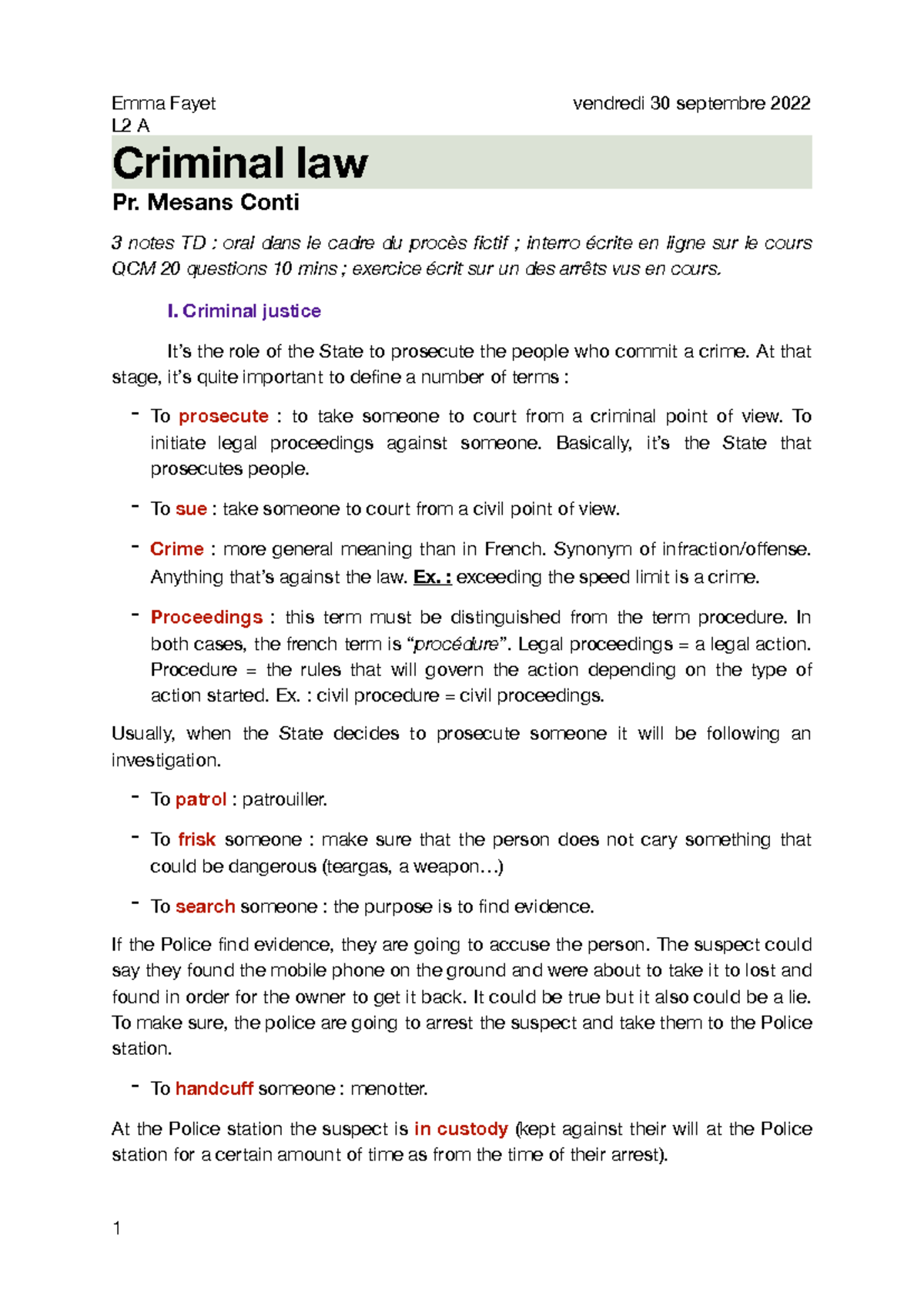 L2 A Final Exam Notes on Criminal Law: Key Concepts and Terminology ...
