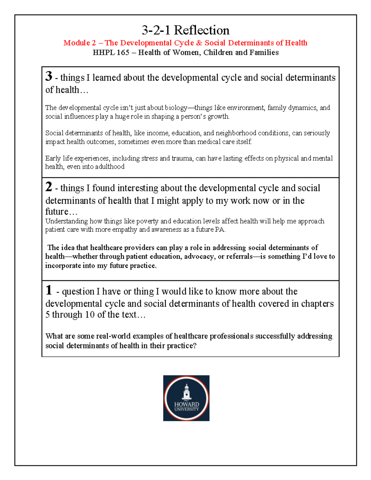3-2-1 Reflection #2 HHPL 165 Module 2 - Chapters 5-10 - 3 - 2 - 1 ...