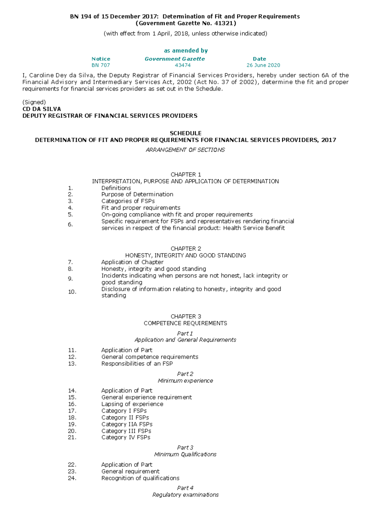 Fit and Proper Requirements for Financial Service Providers - BN 194 of ...
