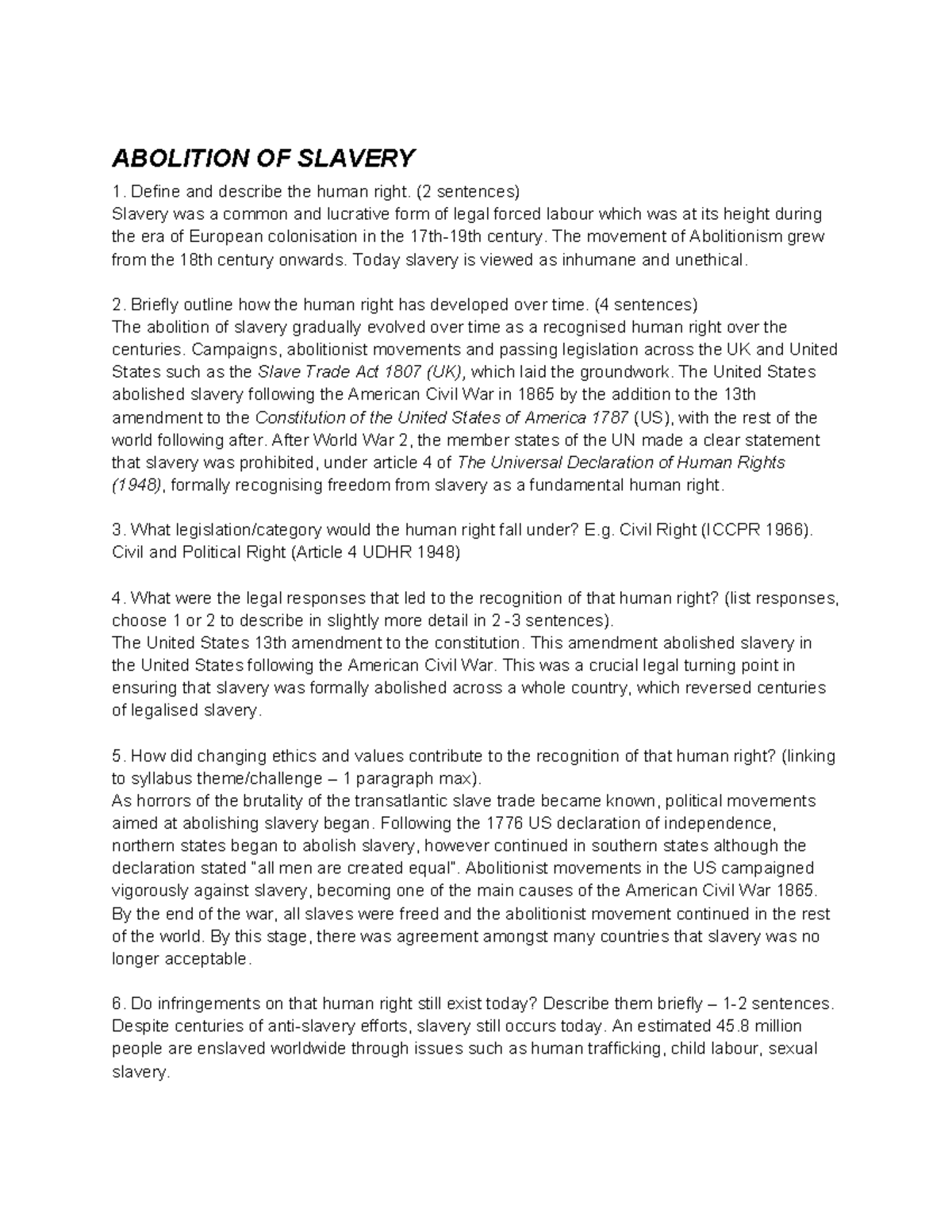 Legal Studies HSC Human Rights: Key Concepts and Developments Notes ...