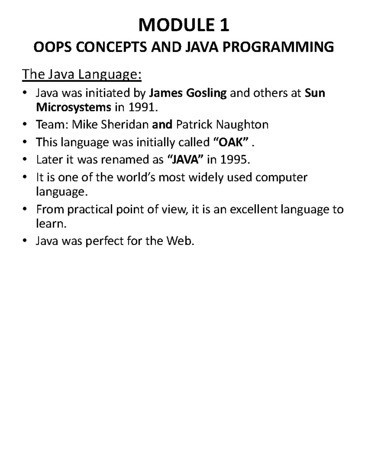 OOP Concepts and Java Programming Notes - Module 1 (CS101) - Studocu