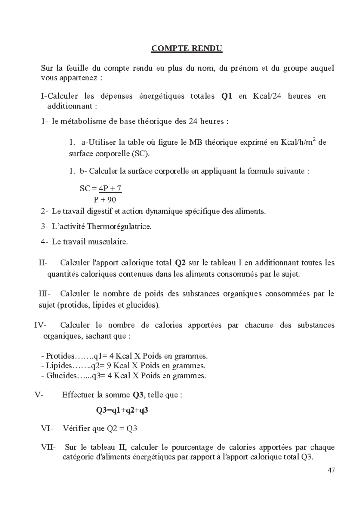 Support de TP Ration Alimentaire - Semaine 9-12 - Studocu