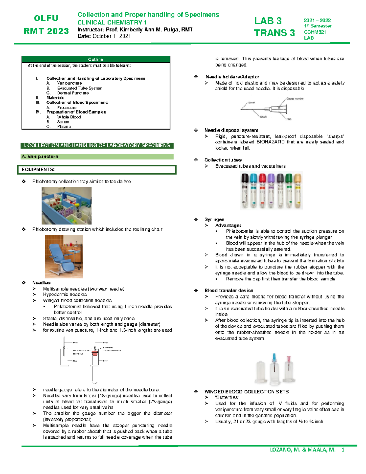 CCHM 1 - Trans 3 - Collection and Proper handling of Specimens CLINICAL ...