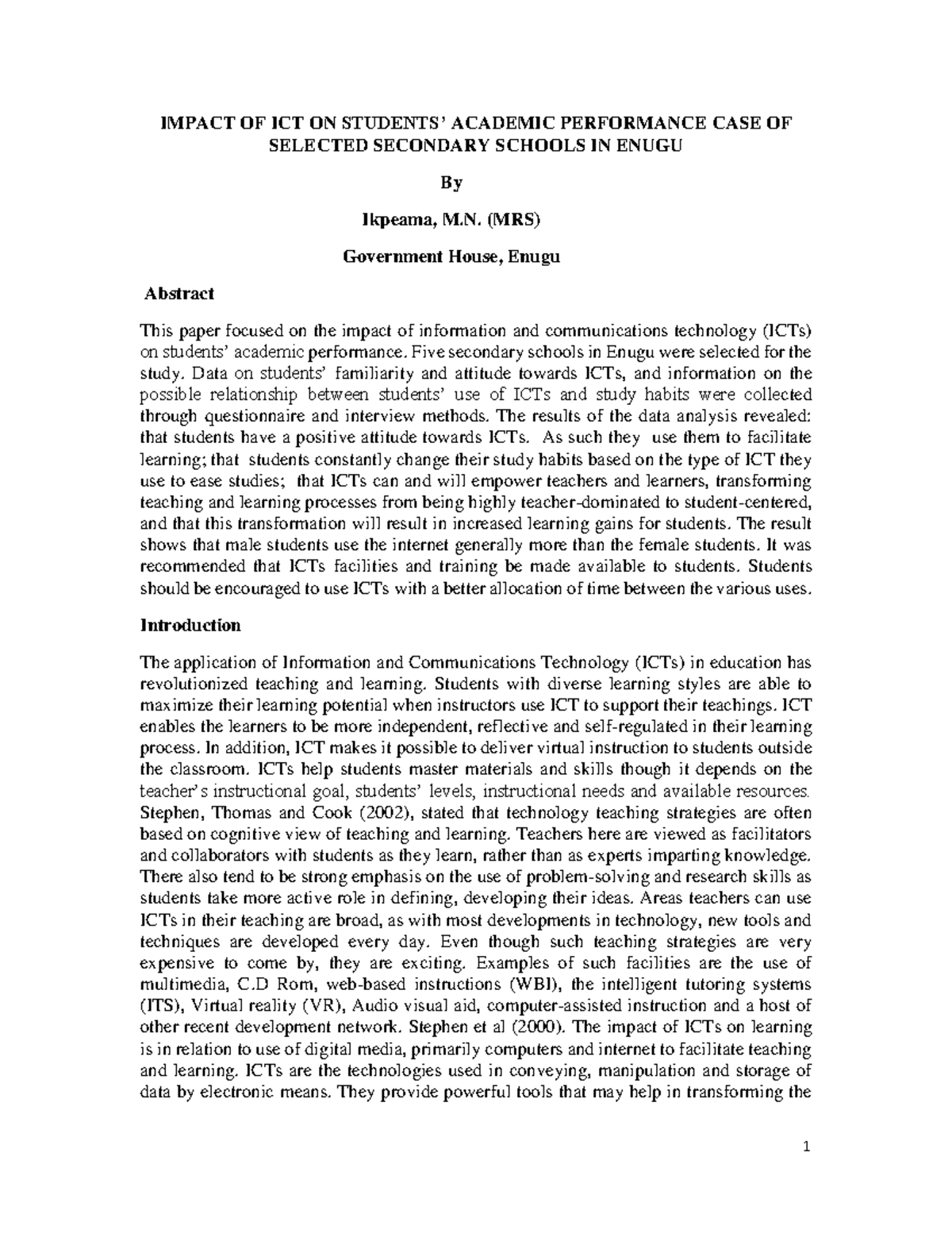 Impact OF ICT ON Students Academic Perfo - IMPACT OF ICT ON STUDENTS ...