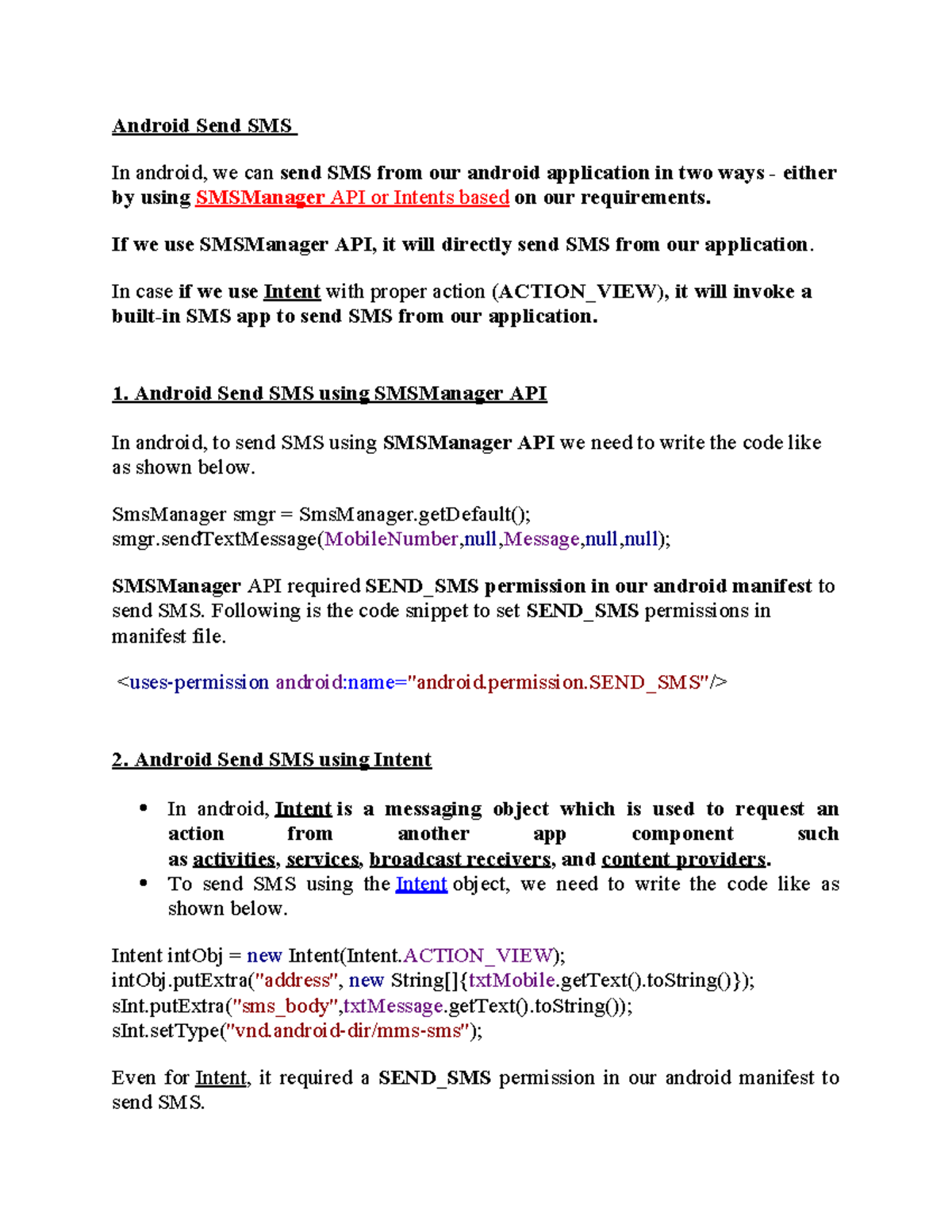 Android Send SMS - SMS - Android Send SMS In android, we can send SMS ...