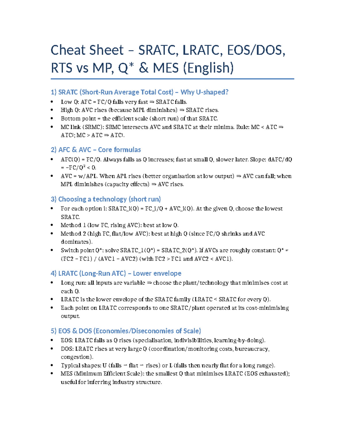 Cheat Sheet: SRATC, LRATC, RTS vs MP Analysis (EN) - Studocu